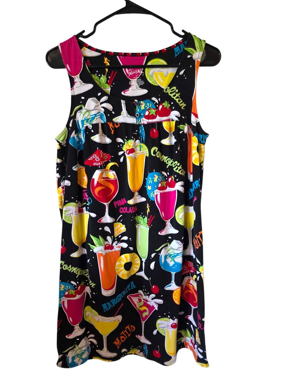 Nick & Nora Womens Cocktail Print Sleeveless Nightgown Size Medium Black